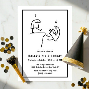 Funny Meme Humor Simple Black White 7th Birthday Invitation