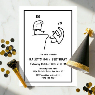 Funny Meme Humor Simple Black White 80th Birthday Invitation