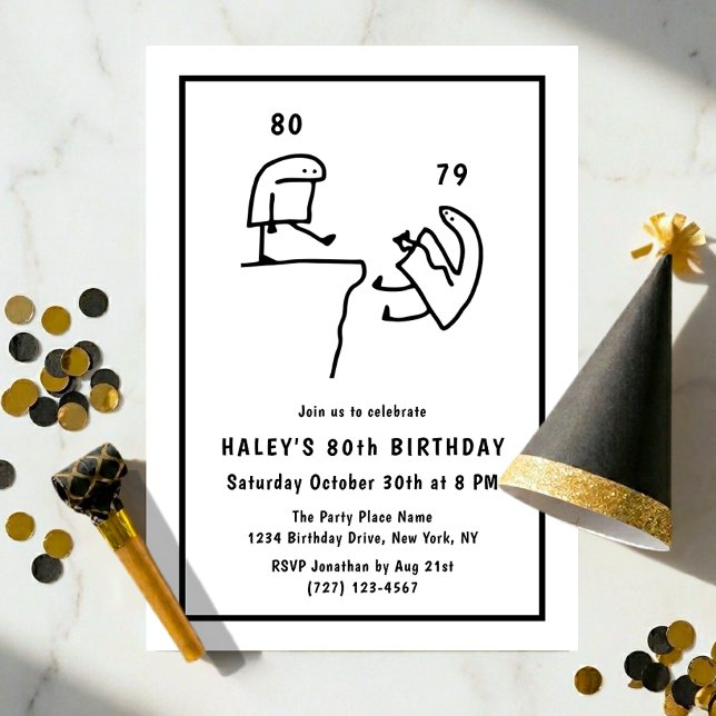 Funny Meme Humor Simple Black White 80th Birthday  Invitation (Creator Uploaded)