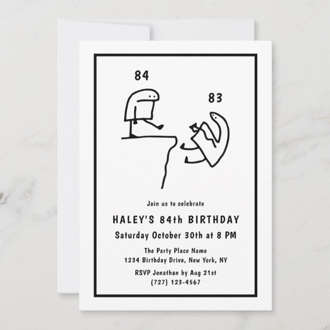 Funny Meme Humor Simple Black White 84th Birthday  Invitation (Front)