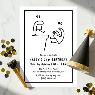Funny Meme Humor Simple Black White 91st Birthday Invitation