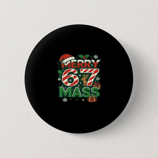 Funny Meme Merry 67 M Candy Cane Christmas Numbers Button (Front)