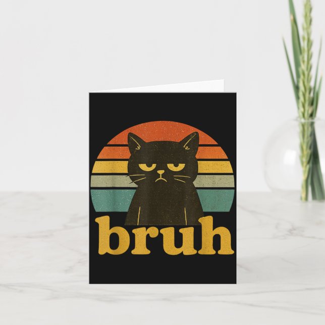 Funny Meme Saying Bruh Retro Cat  Card (Front)