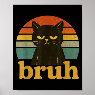 Funny Meme Saying Bruh Retro Cat Poster