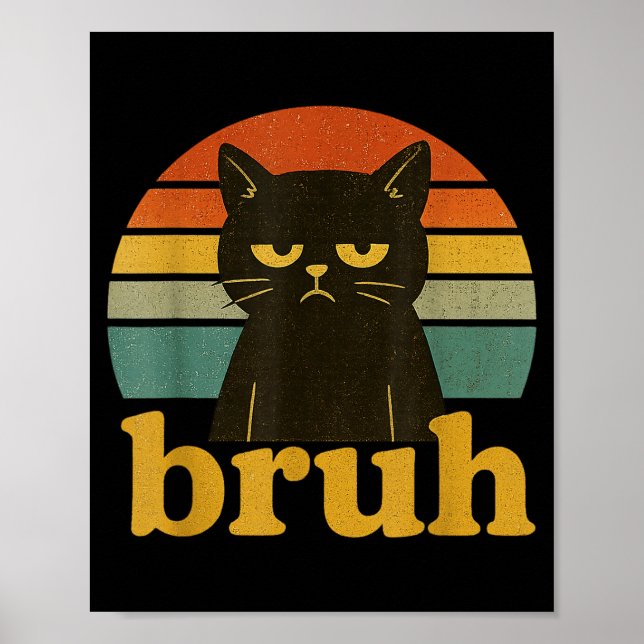 Funny Meme Saying Bruh Retro Cat  Poster (Front)
