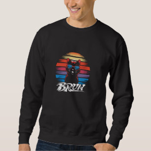Funny Meme saying Bruh with Cat Greetings Teens Bo Sweatshirt