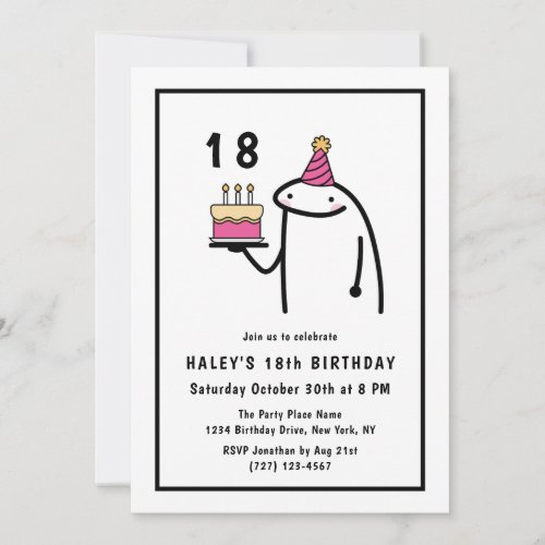 Funny Meme Simple Black  White 18th Birthday Invitation