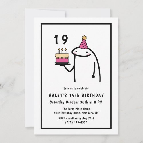 Funny Meme Simple Black  White 19th Birthday Invitation