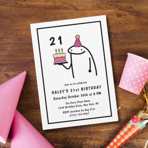 Funny Meme Simple Black  White 21st Birthday Invitation