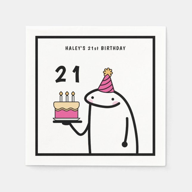 Funny Meme Simple Black & White 21st Birthday Napkins (Front)