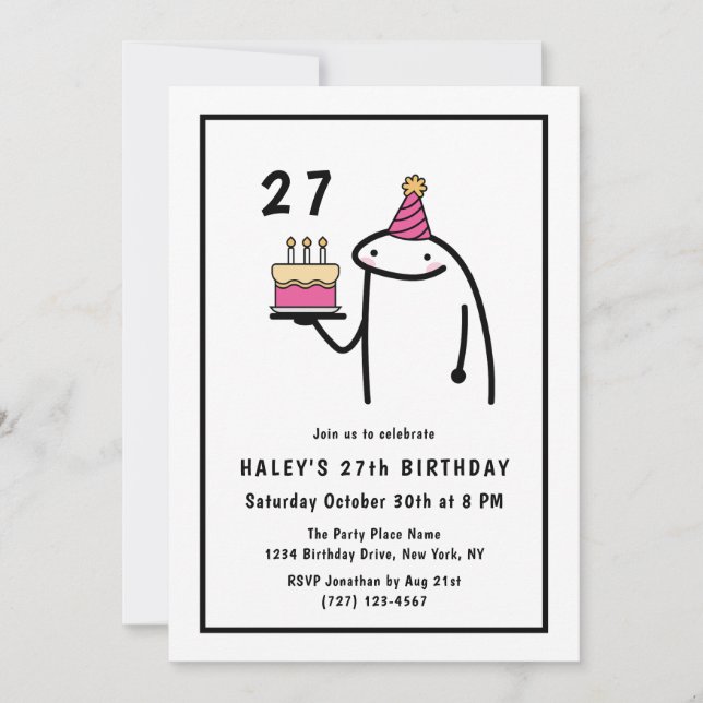 Funny Meme Simple Black & White 27th Birthday Invitation (Front)