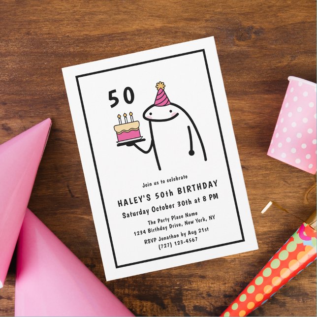 Funny Meme Simple Black & White 50th Birthday Invitation (Creator Uploaded)
