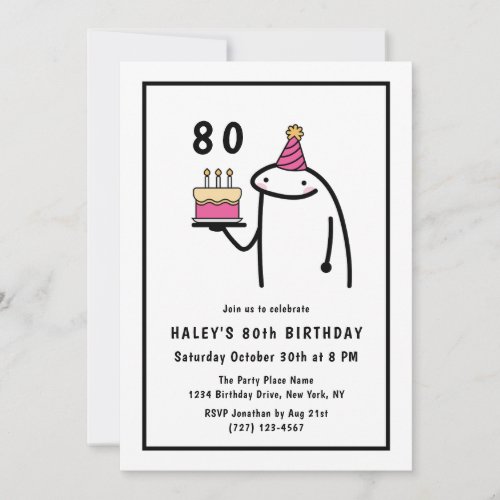 Funny Meme Simple Black  White 80th Birthday Invitation