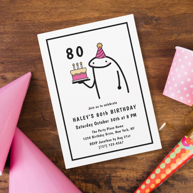 Funny Meme Simple Black & White 80th Birthday Invitation (Creator Uploaded)