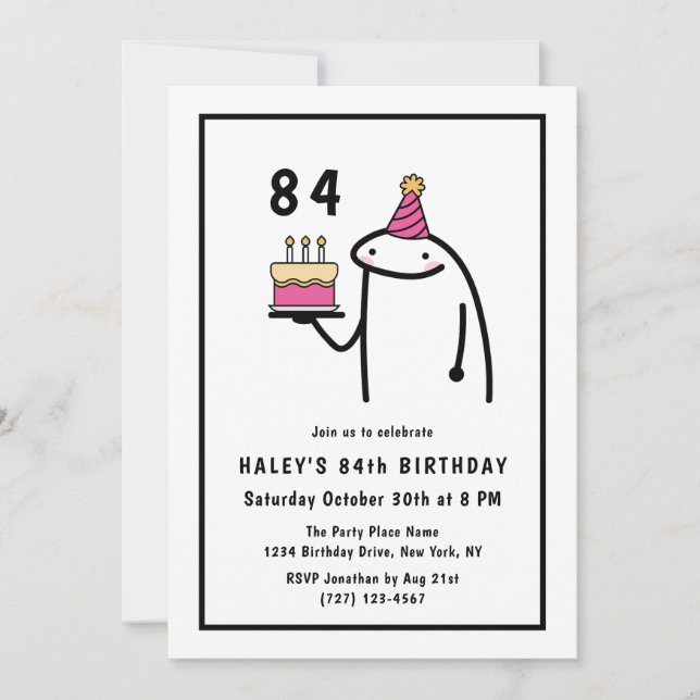 Funny Meme Simple Black & White 84th Birthday Invitation (Front)