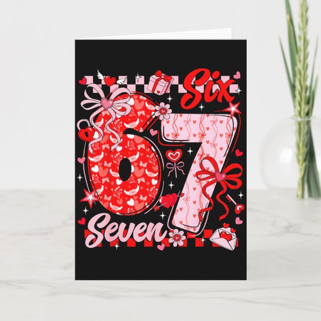 Funny Meme Six Seven Valentine Day 6 7 Heart Men W Card (Front)