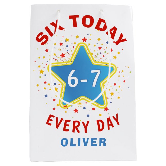 Funny Meme Six Today 6-7 Every Day Birthday Kid's  Medium Gift Bag (Front)
