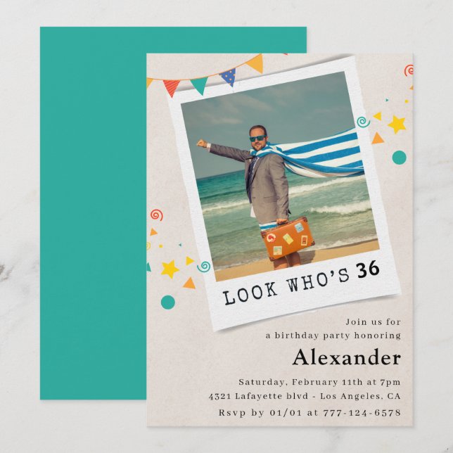 Funny Men 36th birthday invitations Fun Photo (Front/Back)