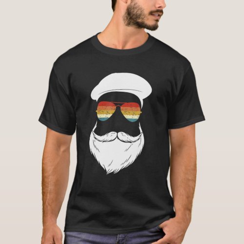 Funny Men Beard Beret Cap Vintage Sunglasses Beard T_Shirt