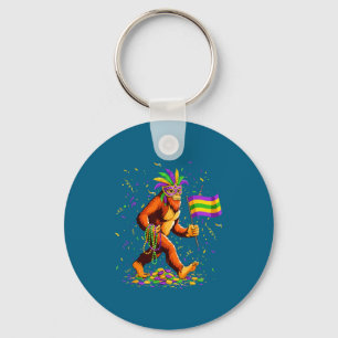 Funny Men Mardi Gras Bigfoot Sasquatch Mardi Keychain