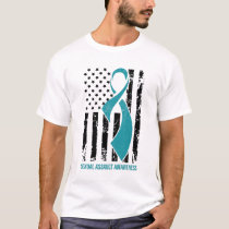 Funny Men Women Awareness USA Flag Teal Ribbon T-Shirt