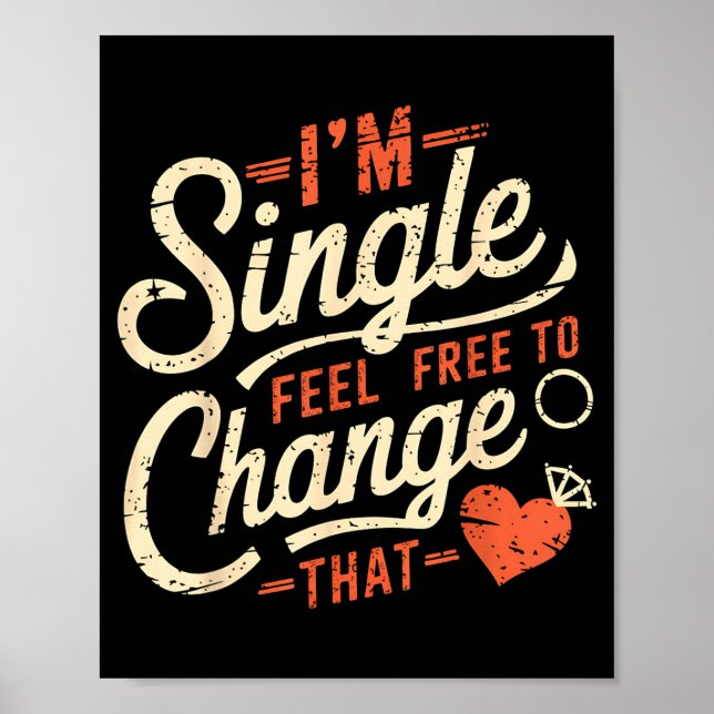 Funny Men Women Humor I'm Single Feel To Change Th Poster (Front)