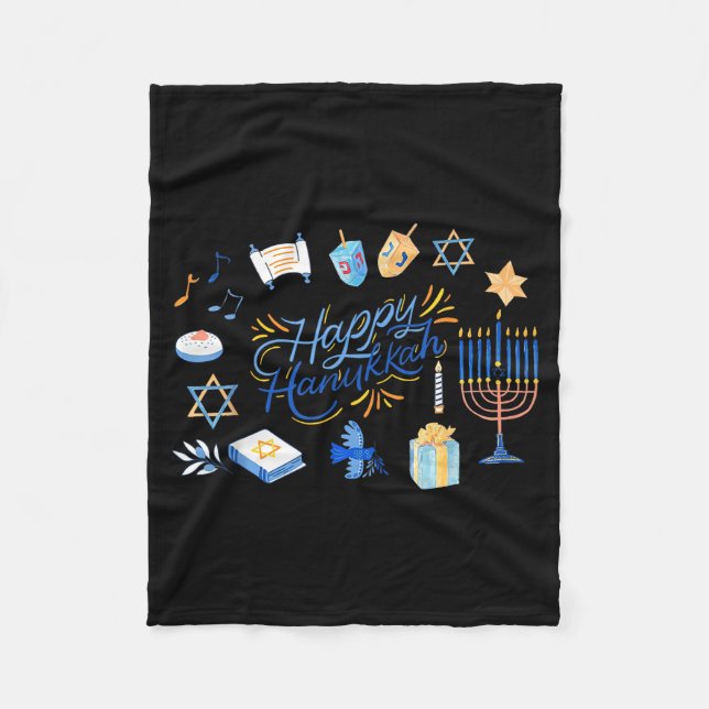 Funny Menorah Hanukkah 2025 Meowzel Chanukah Jewis Fleece Blanket (Front)