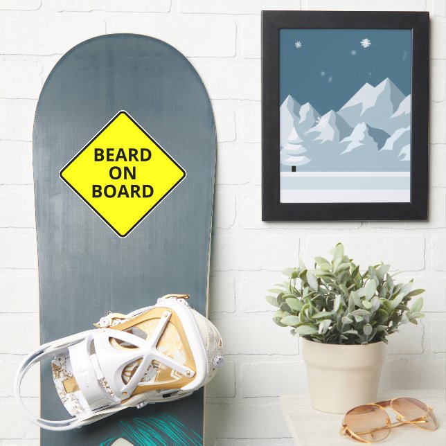 Funny Men's Caution Beard on Board Snowboard Deck Sticker (Snowboard)