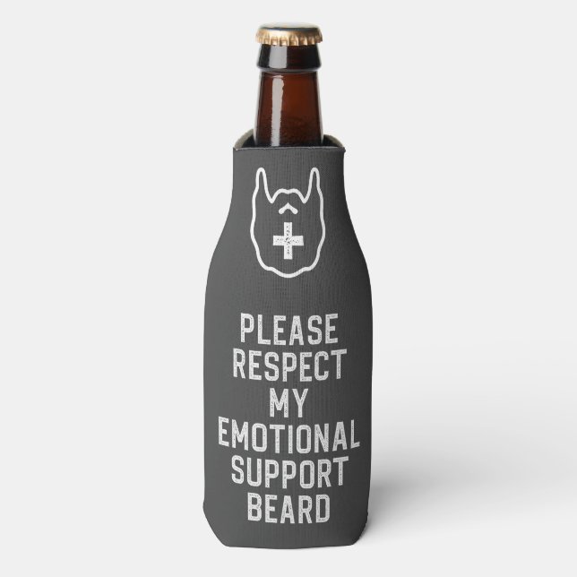 Funny Men's Emotional Support Beard Joke Gift Bottle Cooler (Bottle Front)
