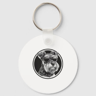 Funny Mens Womens Sungles Logo Miniature Schnauzer Keychain