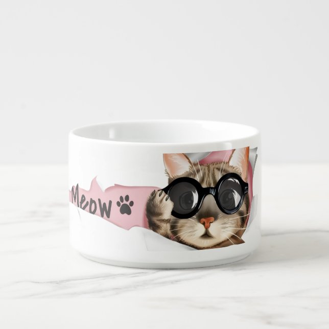 Funny “Meow” Cat with Glasses Design Bowl (Center)