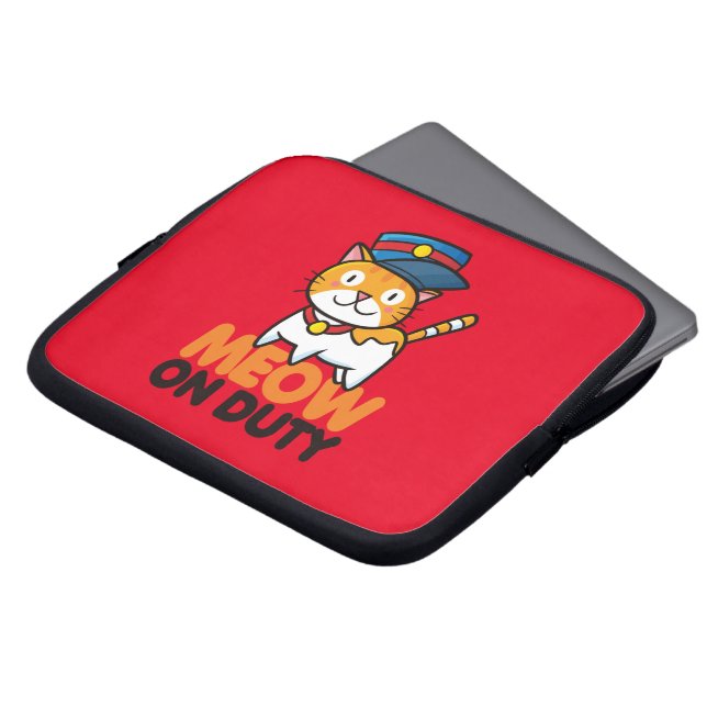 Funny Meow on Duty laptop sleeve (Front Top)