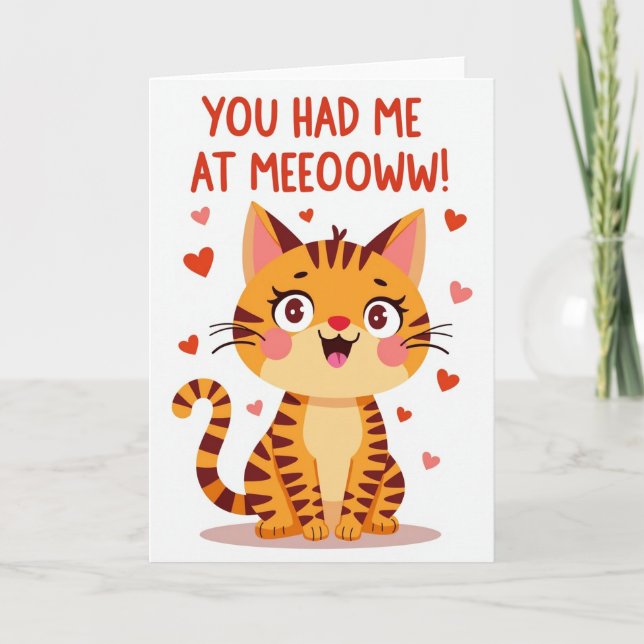 Funny Meow Valentine Cat Card (Front)