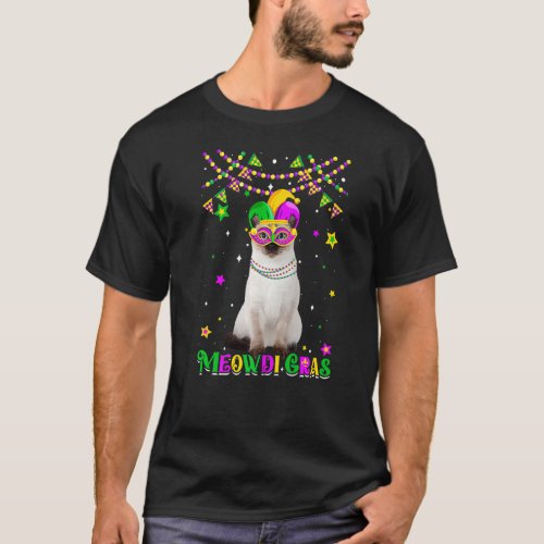 Funny Meowdi Gras Siamese Cat Mardi Gras Carnival  T_Shirt