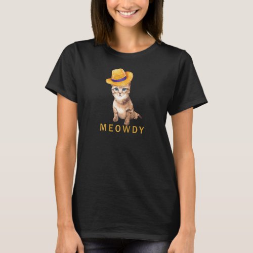 Funny Meowdy Texas Cat Meme Mashup Between Meow An T_Shirt