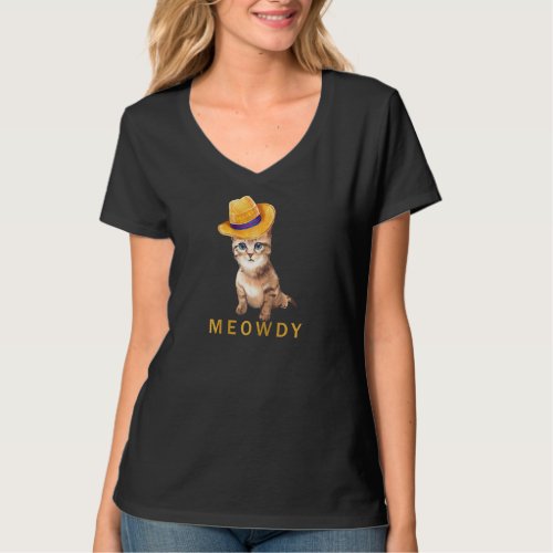 Funny Meowdy Texas Cat Meme Mashup Between Meow An T_Shirt