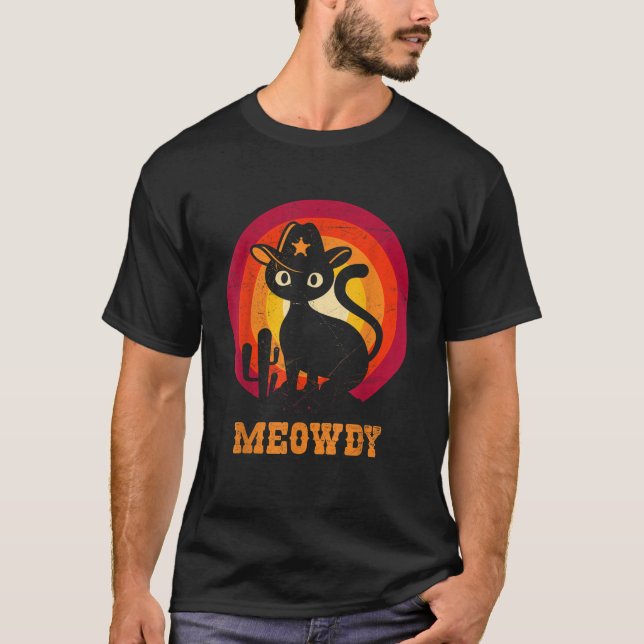 Funny Meowdy Texas Ranger Cat Meme T-Shirt (Front)