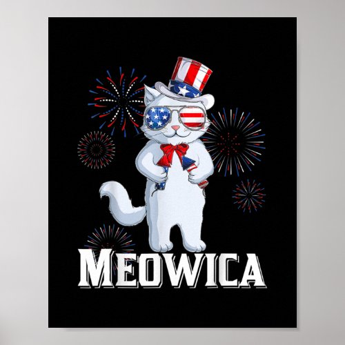 Funny Meowica Cat US Flag Fourth 4th Of July Kids Poster