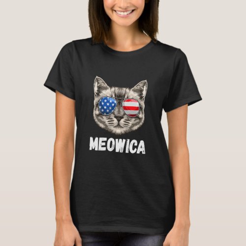 Funny Meowica Men Women Usa American Flag Cat 4th  T_Shirt