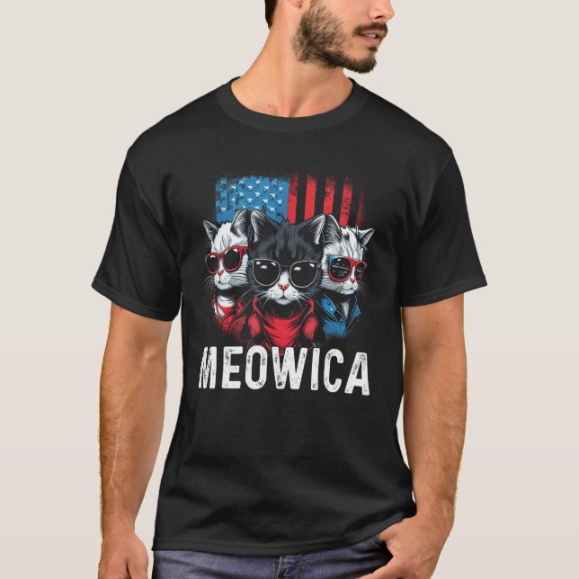 Funny Meowica Patriotic Cat 4th of July American F T-Shirt (Front)