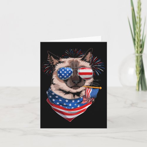 Funny Meowica Siamese Cat Lover Owner Usa Flag 4th Card