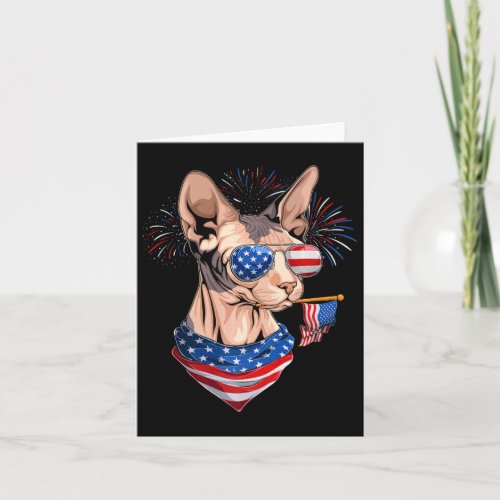 Funny Meowica Sphynx Cat Lover Owner Usa Flag 4th  Card