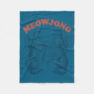 Funny meowjong cat playing mahjong retro  fleece blanket