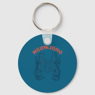 Funny meowjong cat playing mahjong retro keychain