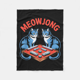 Funny meowjong cats playing mahjong tiles humorous fleece blanket