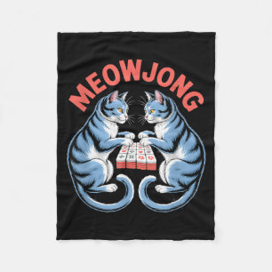 Funny Meowjong Cats Playing Mahjong Tiles Humorous Fleece Blanket