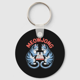 Funny Meowjong Cats Playing Mahjong Tiles Humorous Keychain