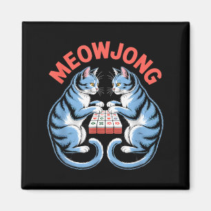 Funny meowjong cats playing mahjong tiles humorous magnet