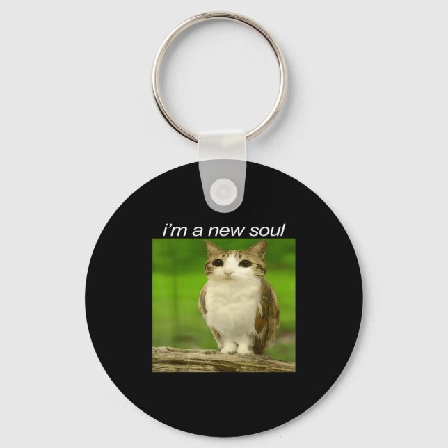 Funny Meowl Cat Owl Brainrot Cursed Internet Silly Keychain (Front)