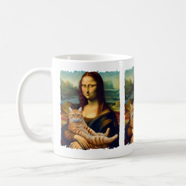 Funny Meowna Lisa Portrait Cat Lovers & Pet Owners Coffee Mug (Left)